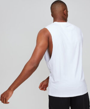 MP  MP pánské klasické tričko bez rukávů se spadlými průramky Luxe – Bílé - XXXL
